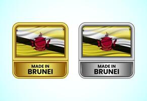 Made in Brunei label icon in gold and silver color. Flag icon set for business vector