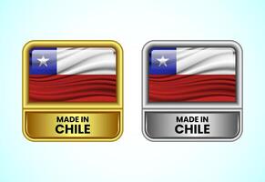 Made in Chile label icon in gold and silver color. Flag icon set for business vector