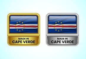 Made in Cape Verde label icon in gold and silver color. Flag icon set for business vector