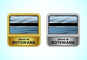 Made in Botswana label icon in gold and silver color. Flag icon set for business vector