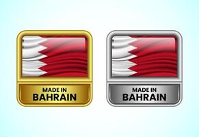 Made in Bahrain label icon in gold and silver color. Flag icon set for business vector