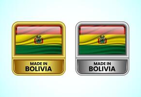 Made in Bolivia label icon in gold and silver color. Flag icon set for business vector