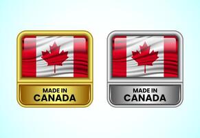 Made in Canada label icon in gold and silver color. Flag icon set for business vector
