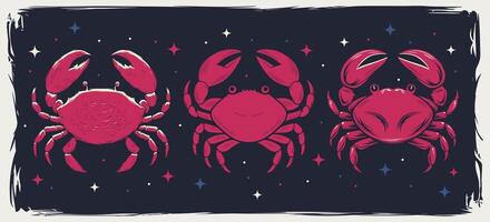 Pink Crabs with Stars on Dark Background vector