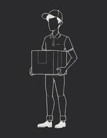 Minimalist Illustration of a Delivery Man with a Box vector