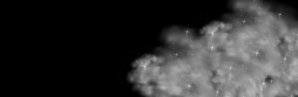 Black background with gray clouds creating the effect of smoke or fog. The atmosphere of spring magic at dawn or summer night ,fog over land or water surface. vector