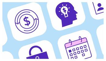 Vibrant icons symbolizing money, idea, security, schedule, and user essential business concepts vector