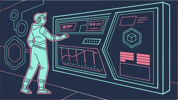 Scientist using cutting edge interface to analyze data and statistics in a virtual reality setting vector