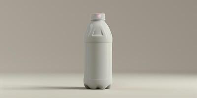 Protein drink bottle with a screw-top lid, isolated against a neutral background, meal photography photo