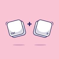 Flat cartoon symbol of Computer keyboard combination shortcut Ctrl D icon illustration. Work efficient innovation technology on computer program vector