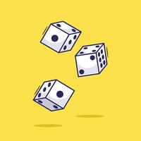 Draw cute dice or cube cartoon illustration for game play roll on board games. White dice illustration icon mascot symbol with simple concept vector
