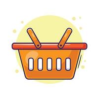 Empty shopping basket or cart cartoon illustration object for online and offline business store icon vector