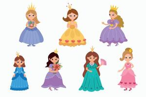 Set of princesses on a white isolated background. vector