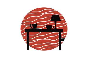 table with a lamp and a cup of coffee t shirt vector