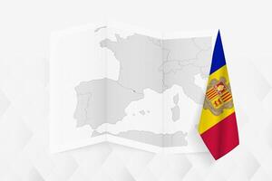 A grayscale map of Andorra with a hanging Andorran flag on one side. Map for many types of news. vector