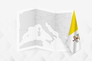 A grayscale map of Vatican City with a hanging Vatican City flag on one side. Map for many types of news. vector