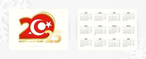 Horizontal Pocket Calendar 2025 in Turkish language. New Year 2025 icon with flag of Turkey. vector