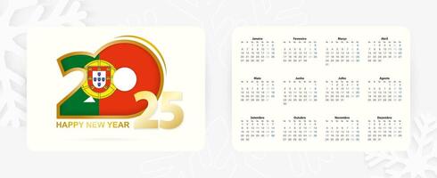 Horizontal Pocket Calendar 2025 in Portuguese language. New Year 2025 icon with flag of Portugal. vector