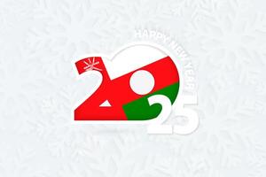 New Year 2025 for Oman on snowflake background. vector