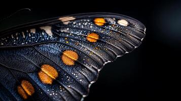 close up of butterfly wing showcasing intricate patterns and vibrant colors, highlighting delicate details and textures of nature beauty photo