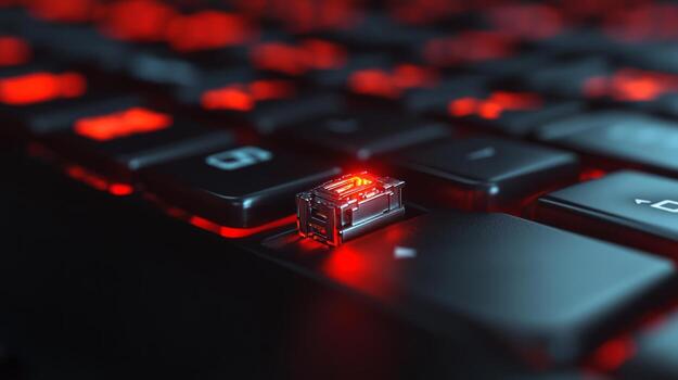 A close up of a computer keyboard with red lights photo