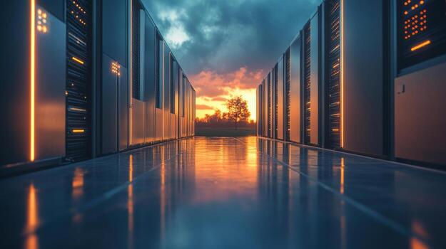 A row of servers in a data center photo