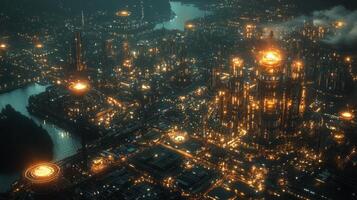 A city at night with lots of lights photo