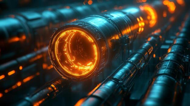 A close up of a pipe with glowing lights photo