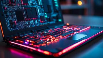 A laptop with glowing lights on it photo