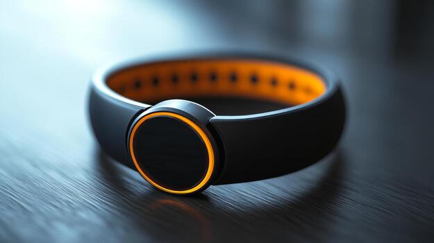 A smart watch with an orange ring on it photo