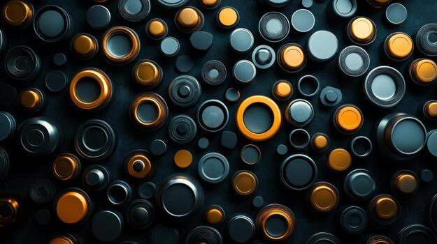 A black and orange background with many circles photo