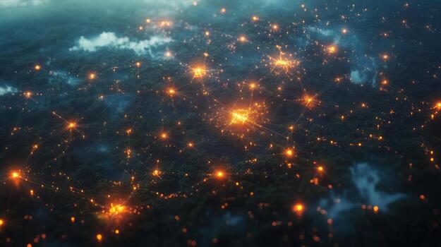 A picture of a forest with glowing lights photo