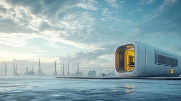 A futuristic futuristic house on the water photo