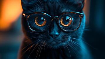 A black cat wearing glasses photo