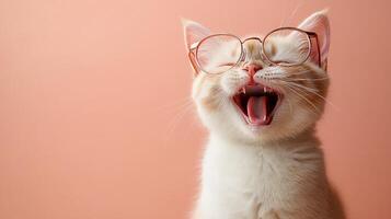 A cat wearing glasses and yawning photo