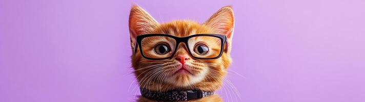 A cat wearing glasses on a purple background photo