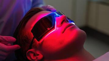 A man getting his eyes checked with red light photo