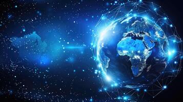 The earth is surrounded by network lines and connected to the internet photo