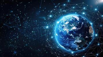 Earth with network lines and dots in space photo