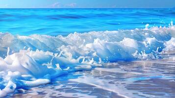 A wave is crashing into the ocean on a beach photo