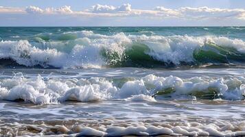 A large wave is crashing into the ocean photo