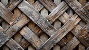 A close up of a wooden fence with a lattice pattern photo