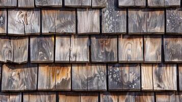 A close up of a wooden roof with many different colors photo