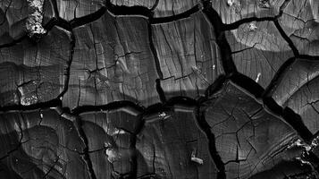 Black and white photo of a cracked tree