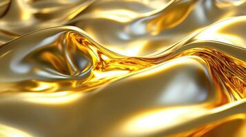 Golden liquid waves, abstract background, 3d rendering photo