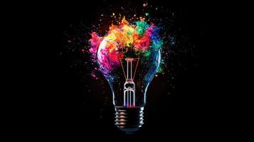 An image of a light bulb with colorful paint splashes photo