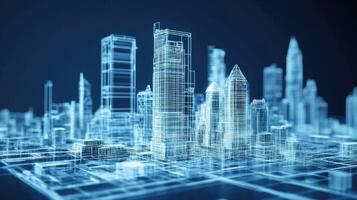 3d rendering of a city skyline with skyscrapers photo