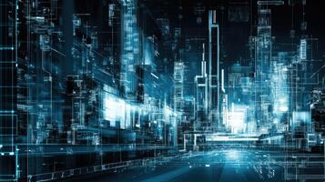 An abstract image of a city with futuristic technology photo