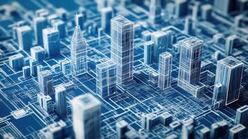 3d rendering of a cityscape with skyscrapers photo