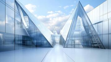 Modern architecture with glass windows and sky background photo